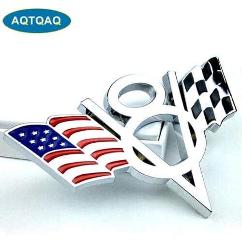 AQTQAQ 1pcs 3D Metal V8 US Flag Moto Car Sticker Logo Emblem Badge Car Styling sticker, suit for all car,car decorations sickers