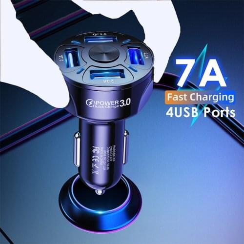 7A Car Charger Quick Charge 3.0 4.0 Portable Fast Charging Adapter 4U Ports For Xiaomi iPhone 12 Mobile Phone in Car Car-Charger