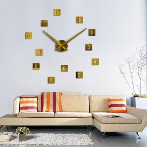 Large DIY Numeral Wall Clock Home Decor 3D Mirrors Acrylic wall mirror clock Stickers Cool Big Timer Silver and Black