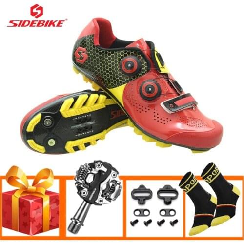 SIDEBIKE Carbon Cycling Shoes Add SPD Pedals Triathlon Mountain Bike Sneakers Non-slip Ultra-light Riding Bicycle Breathable