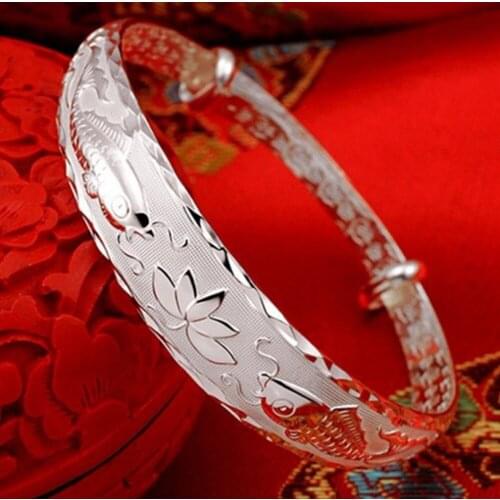 European and American style round simple Silver color bracelet wholesale N925 Silver color bracelet women jewelry bracelet B0004