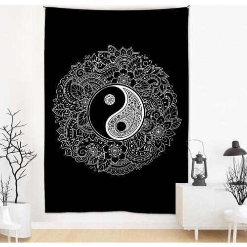 Tai Chi Eight Diagrams Tapestry Bohemian Black and White Wall Hanging Tapestries Art Print Mural Bedroom Living Room Home Decor