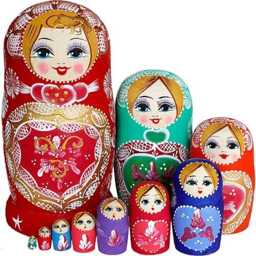 10 Pcs/SET Wooden Russian Nesting Dolls Russia Traditional Matryoshka Dolls Birthday Christmas Gift Toys for Girls