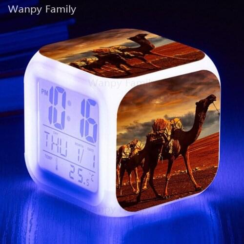 Desert camel LED digital clock 7 color changing large screen multifunctional luminous alarm clock birthday gift for children