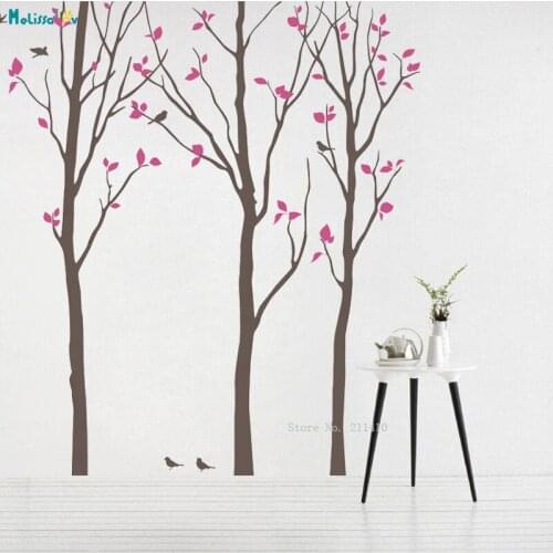 Custom Two Colors Simple Tree Wall Decal Three Trucks Nursery Birch Sticker Kids Room Murals Art Decor YT4732