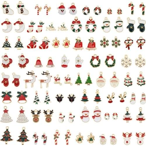Julie Wang Enamel Christmas Charms Alloy Mixed Santa Claus Tree Bell Sock Snowman Snowflake Pendant Jewelry Making Accessory