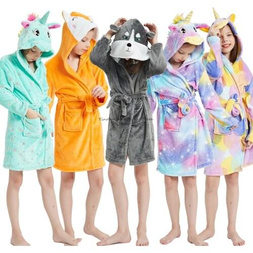 Children Bathrobe Kids Unicorn Robes For Boys Girls Kigurumi Animal Flannel Sleepwear Baby Pajamas Rainbow Peignoir