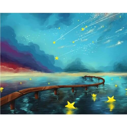Painting By Number DIY Dropshipping 40x50cm Colorful starry sky bridge Scenery Canvas Room Decoration Art picture Child Gift