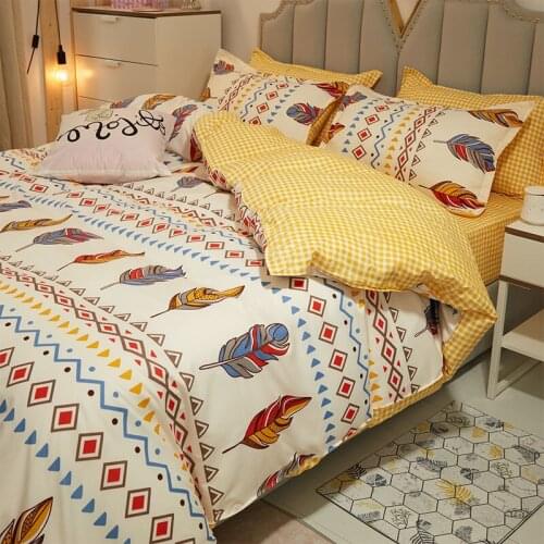 Floral Bedding Set Soft Bed Linen Flat Sheet Pillowcase Plaid Duvet Cover Single Double Queen Quilt Covers Sets Bedclothes