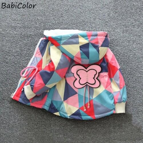 Winter Baby Girl Coats Waist Hooded Jacket Cartoon Three-dimensional Butterfly Pattern Plus Velvet Padded Jacket