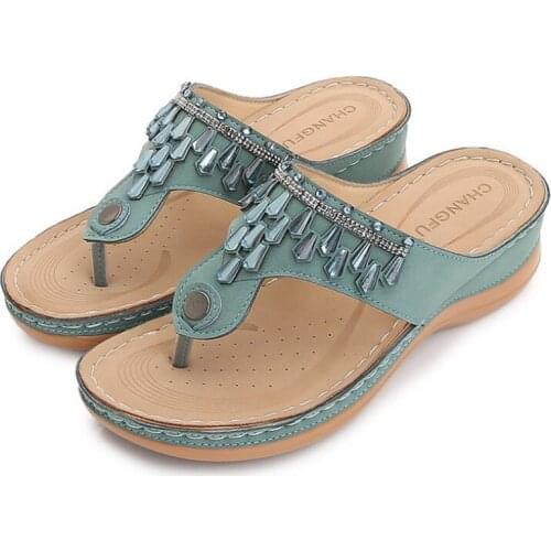 Summer Women Wedge Slippers Platform Flip Flops Soft Comfortable New Rhinestone platform Shoes Beach Sandals Ladies Slippers q90