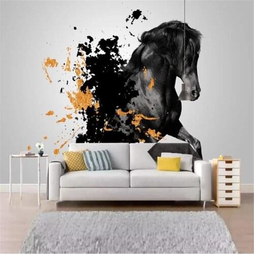 Milofi customized 3D large wallpaper mural ink painting horse simple photo decoration background wall