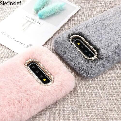 Cute Warm Furry Fluffy Case for Samsung S8 S9 S10 S7 Edge S10e Note10 Plus Soft Fur Plush Phone Back Cover Coque Capas