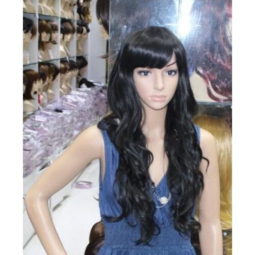 Kk 00248~T Fashion black long curly cosplay full wig + mesh cap
