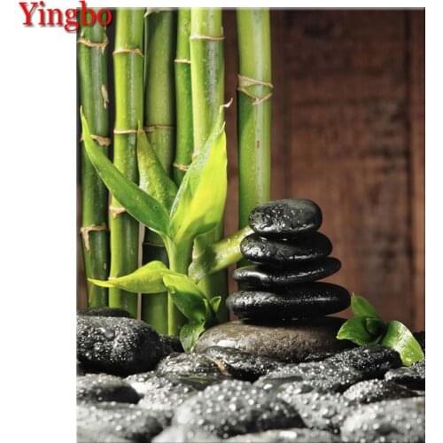5d diy Diamond painting Cross Stitch kit Green Bamboo Zen Stone Diamond Embroidery mosaic patterns of rhinestones decoration