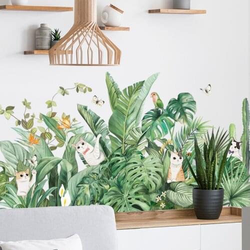 Tropical plants Wall Stickers for Living room Bedroom Wall Decor Green Leaf Baseboard sticker DIY PVC Art Murals Home Decoration