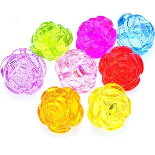 Plastic Crystal Loose Beads Cute Rose Flower Shape Acrylic Bubblegum Necklace Bracelet Jewelry DIY Material 25mm 92pcs