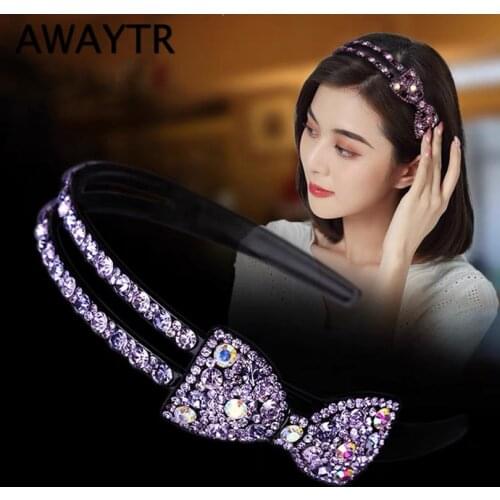 AWAYTR Fashion Boutique Hair Bands Luxury Bow Wide Side Headband All-match Rhinestones Hairband for Woman Girls Hair Accessories