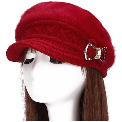 Korean Fashion Crystal Bow Knitted Cap Autumn Winter Thicken Skullies Beanies Brand Hats For Women 7 Colors