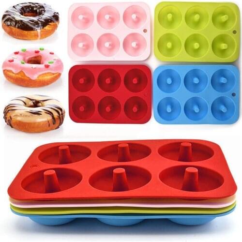 6-cavity Silicone Molds Donut Baking Pan Tray Non-stick Mold Dessert Tool Baking Non-deformation Heat-resistant Reusable Moulds