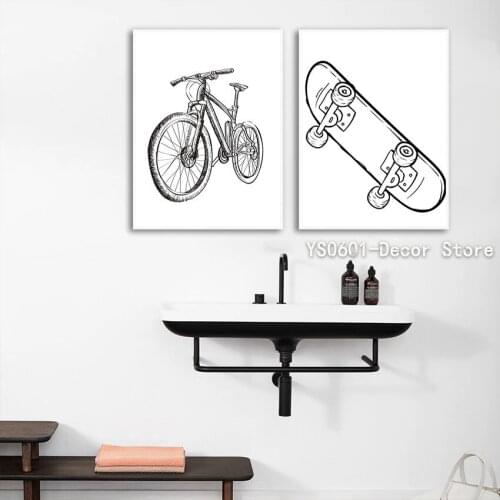Nordic Abstract Minimalism Bike Scooter Wall Art Canvas Painting Posters and Prints Picture Home Living Room Decor (No Frame)