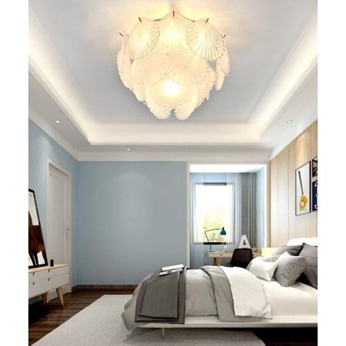 Nordic creative bedroom lamp living room villa model room warm and romantic shell texture glass room ceiling lamp