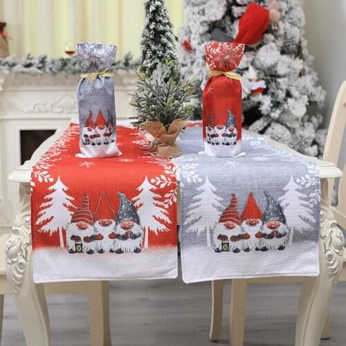 Table Cloth Runner Christmas New Year Party Decorations Tablecloth Xmas Tree Elk Plaid Printed Dinner Table Cover