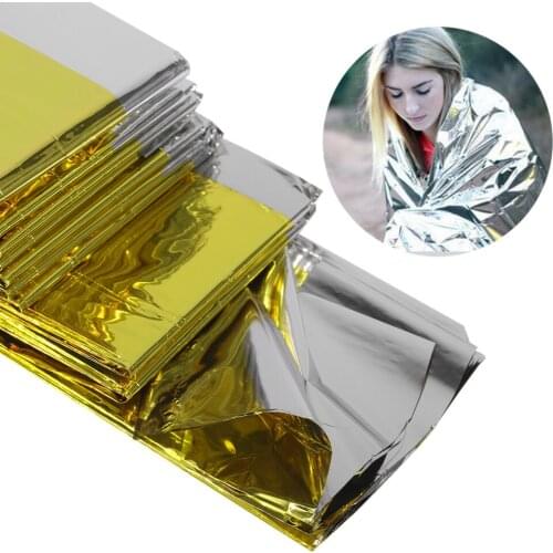 160*210cm Emergency Blanket Lifesaving Thermal Insulation Sunscreen Blanket Gold Silver Double Color New Arrival