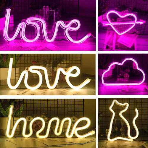 LED Creative Neon Light Sign LOVE HEART Wedding Party Decoration Neon Lamp Valentines Day Anniversary Home Decor Night Lamp Gift