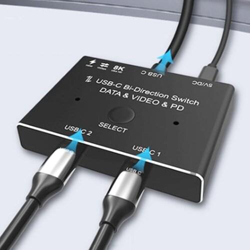 USB3.1 USB-C 8K Bi-Direction Switch Type C PD 100W Splitter 1x2 / 2x1 DATA & VIDEO & PD Switcher for Macbook Mobile Phone