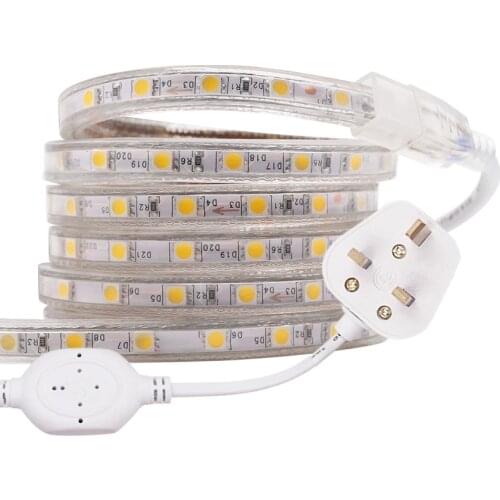 XUNATA 220V SMD5050 60LEDs/m LED Strip Waterproof Flexible LED Ribbon Light Strip Rope High Bright LED Tape with UK Plug
