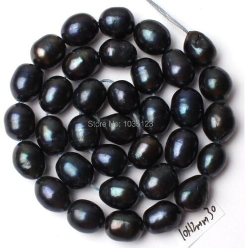 High Quality 10-11mm Black Color Oval Shape Natural Freshwater Pearl Gem Loose Beads Strand 15" w2317