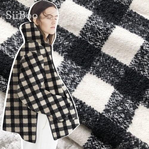 Siiboo black and white check pattern 100% wool heavy winter fabric for women man coat Italy chic style sp6303
