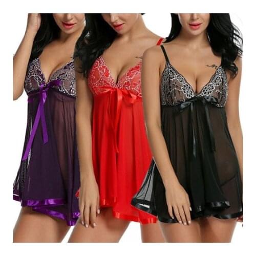 Exotic Sex See-through Lace Women Lingerie Nightwear Underwear G-string Babydoll Sleepwear Dress