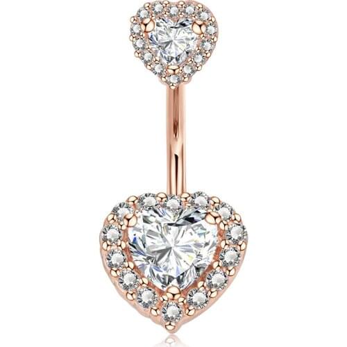 14G Stainless Steel Navel Button Ring Barbell Navel Ring Womens Bar CZ Love Body Piercing Jewelry 10mm