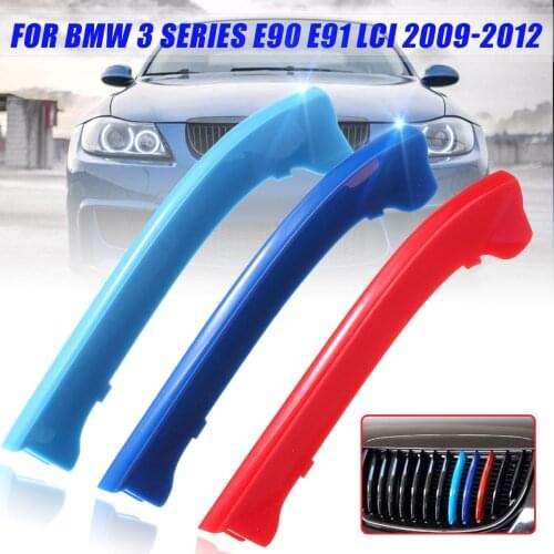 3pcs M Color Front Grille Stripe Cover Trim Grill Strips Decor For BMW 3 Series E90 E91 LCI 2009-2012