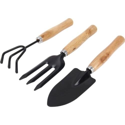 3PCS/Set Wooden Handle Mini Gardening Potted Tool Gardening Shovel Rake Fork Set for Houseplants Potted Plants