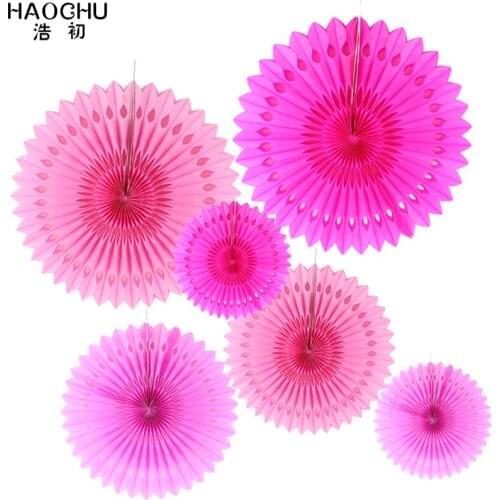 HAOCHU 6pcs/lot Colorful Mixed Garland Round Openwork Paper Fans Baby Shower Wedding Christmas Decorations For Home Party Gifts