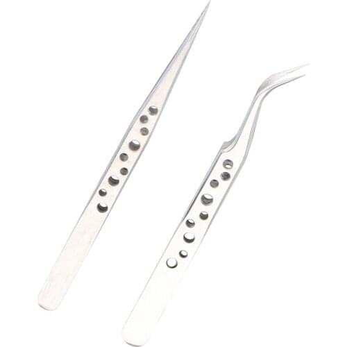 9 Hole Stainless Steel Eyelash Tweezers Superhard Anti-Static Eyelash Extension Tweezer Nail Rhinestone Decoration Picking Plier