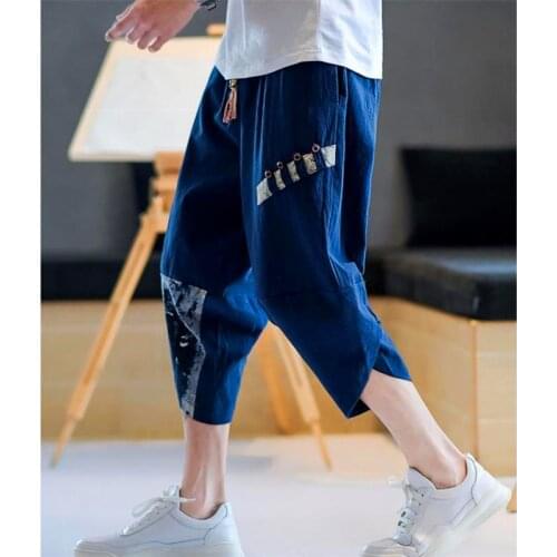 2021 Cotton Linen Harem Pants for Men Chinese Style Plus Size Summer Baggy Outdoor Leisure Mens Streetwear Printed Loose Pants