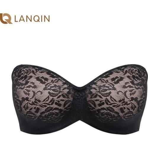 Plus Size Women Strapless Bra Push Up Seamless Floral Lace Bralette Multiway Underwire Lightly Lined Lift Womens Underwear