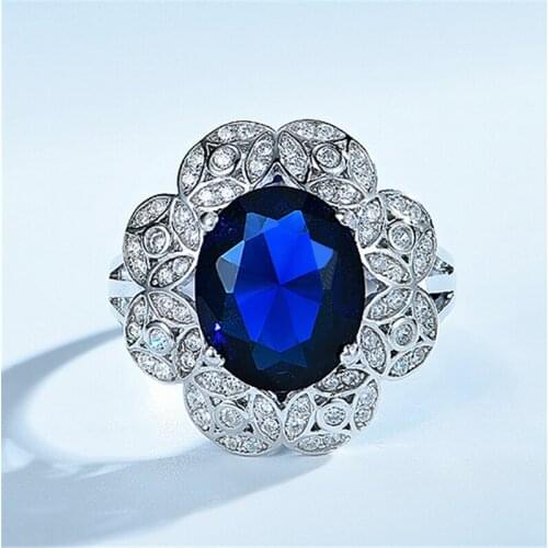 DY 925 Sterling Silver Ring Big Center Oval Gemstone Blue Sapphire CZ Unique Luxury Ring For Women Engagement Party Fine Jewelry