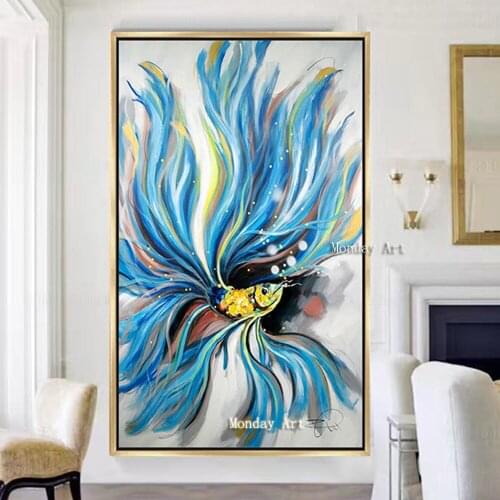 Artist Hand-painted High Quality Animal Gold Fish Oil Painting on Canvas handmade Fish Oil Painting for Kitchen wall Decor gift