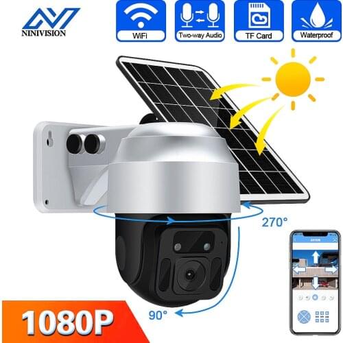 1080P HD Outdoor Waterproof Security WiFi Solar PTZ IP Camera Bulit-in Battery Rechargeable Wireless CCTV Camera With PIR Detect