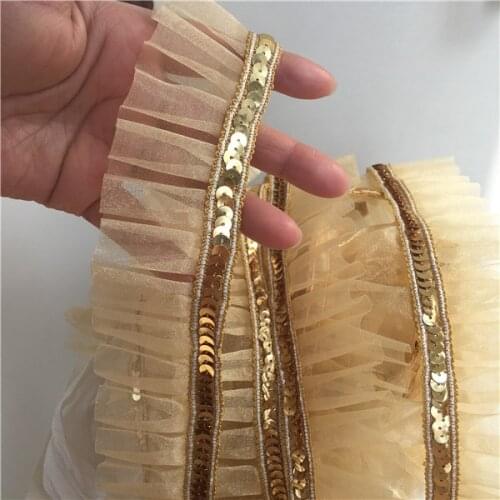 4.5cm wide Exquisite sequins gauze gold stage show costume doll clothes lace skirt accessories