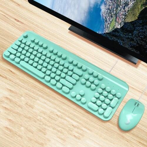 USB Wired Round Key Keyboard and Mouse Combos Ergonomics Punk Typewriter Gaming Keyboard Mouse Set Kit for PC Laptop