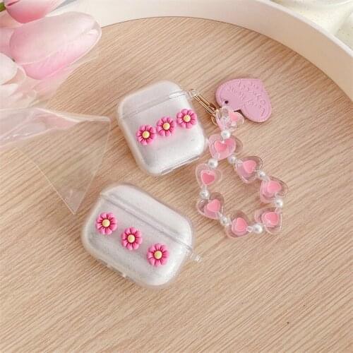 Korean Little Flower Keychain Earphone Case For Airpods 1 2 Air pords Pro Silicone Cute Wireless Headset Cover For Airpods Gifts