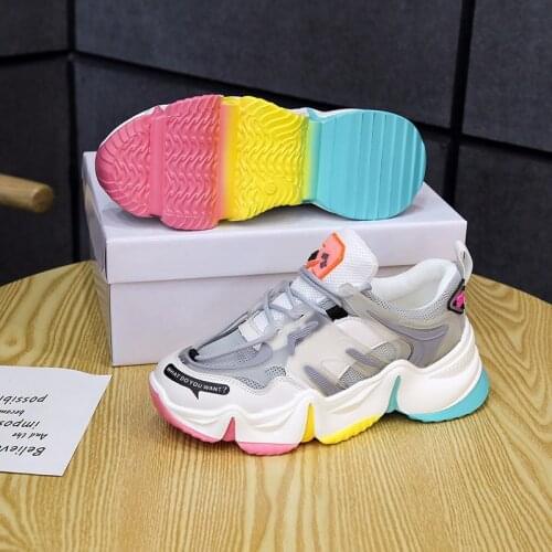 Women Platform Chunky Sneakers 5cm High Lace-up Casual Vulcanize Shoes Luxury Designer Old Dad Female Fashion Rainbow Sneakers