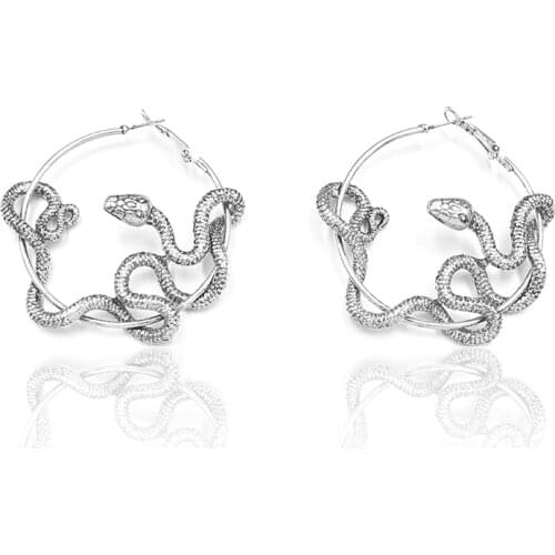 Cool Punk Antique Animal Black Snake Earrings Crazy Twining Snake Hoop Earrings Personality Statement Earrings Party Jewelry