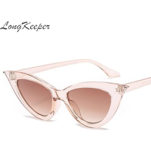 LongKeeper Popular Fashion Small Cat Eye Sunglasses Woman Vintage Decor Eyewear Men Champagne Tea Sun Glasses Shades UV400